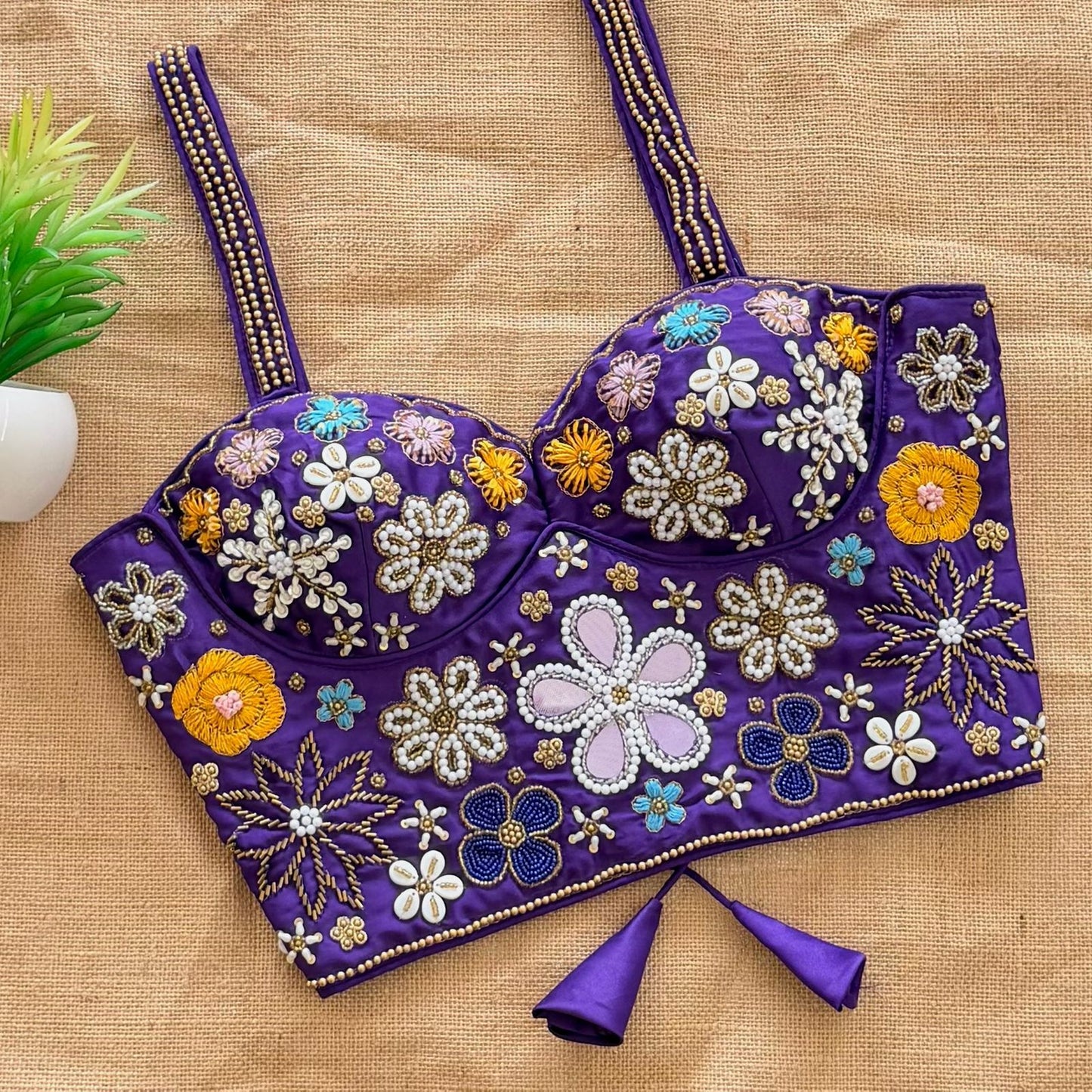 Beautiful handcrafted work all over with real mirror touch up and heavy thread all over ready made blouse