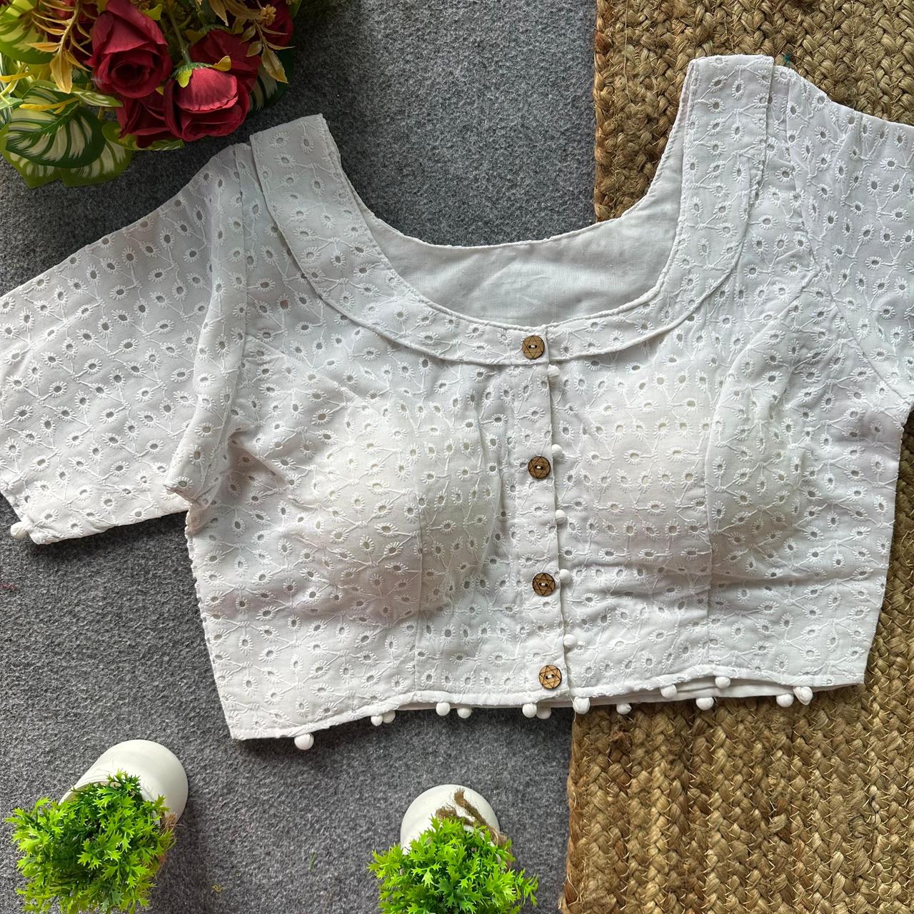 Pure hakoba cotton puff sleeve ready made blouse