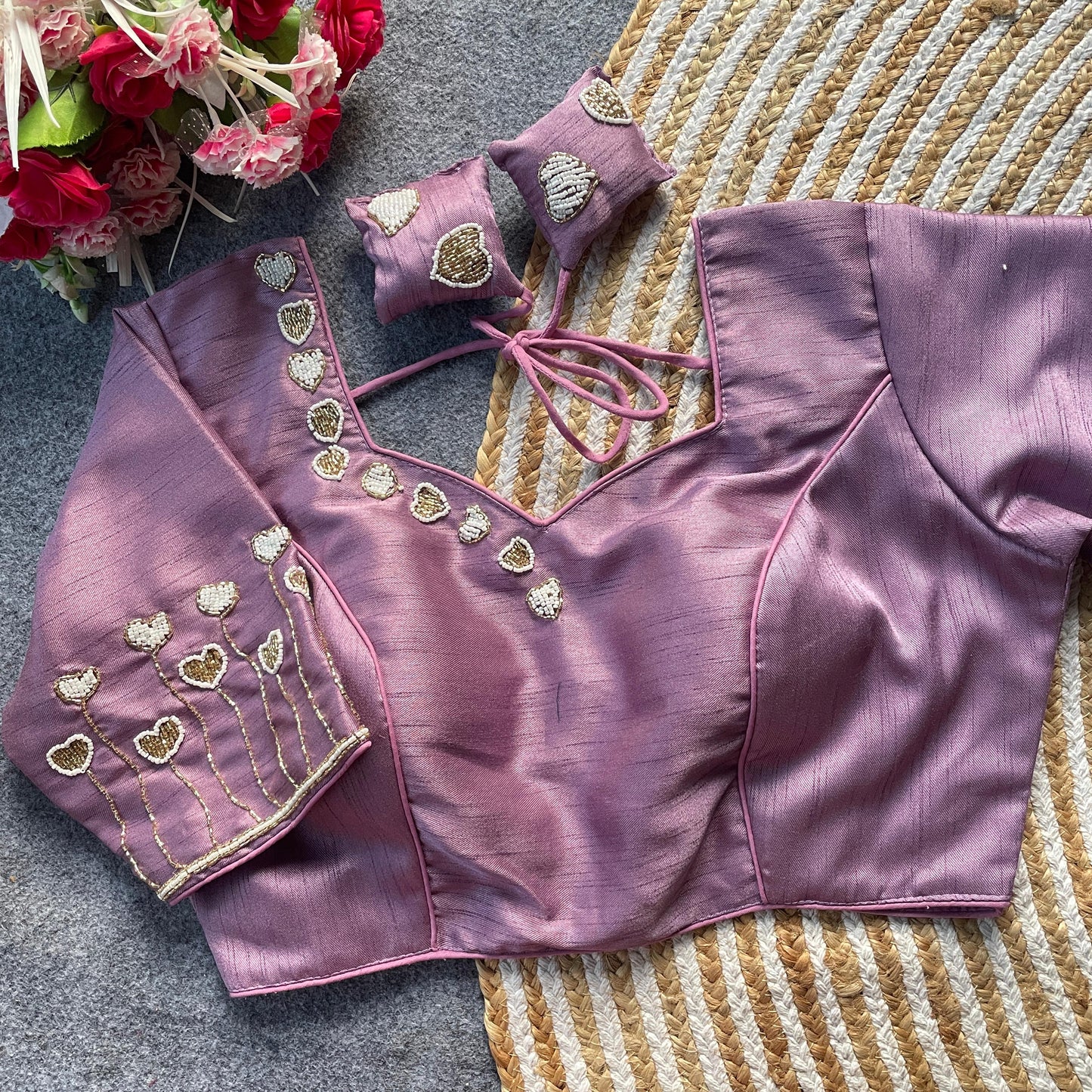 Pure milan silk with heavy handwork ready made blouse