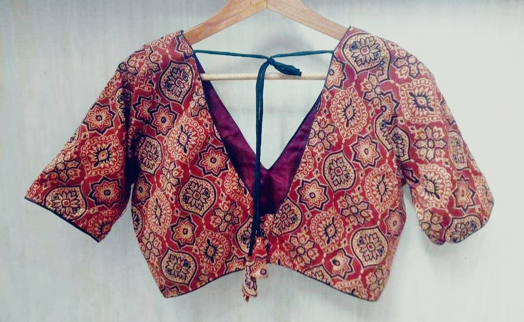 Vegetable dye hand block pure cotton ready made blouse