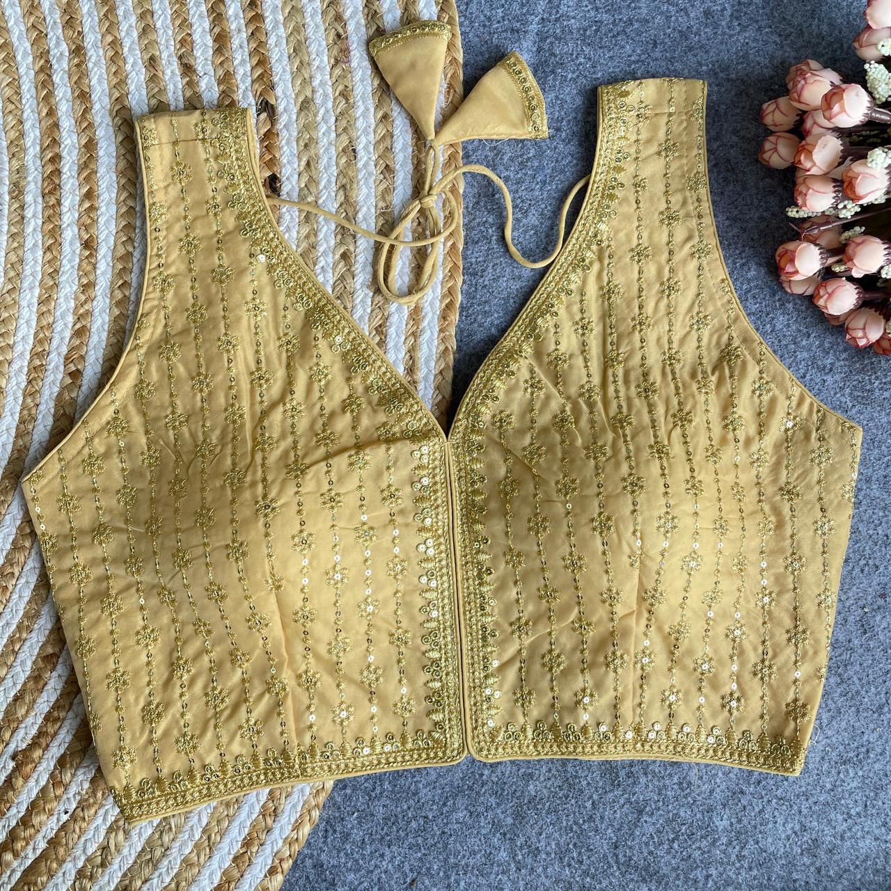 Heavy banarasi silk sleeveless ready made blouse