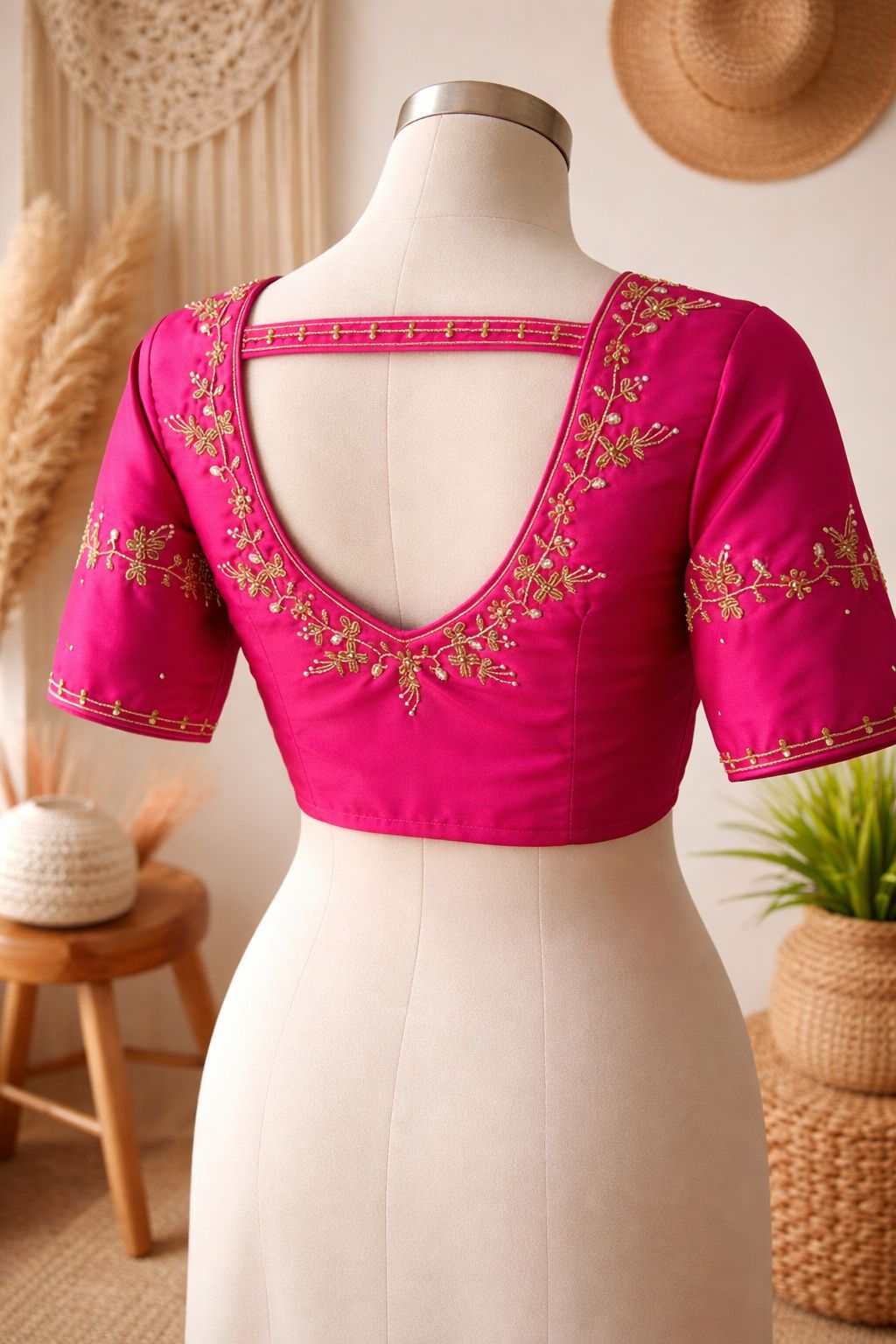 Beautiful handwork all over back and sleeves with designer handwork ready made blouse