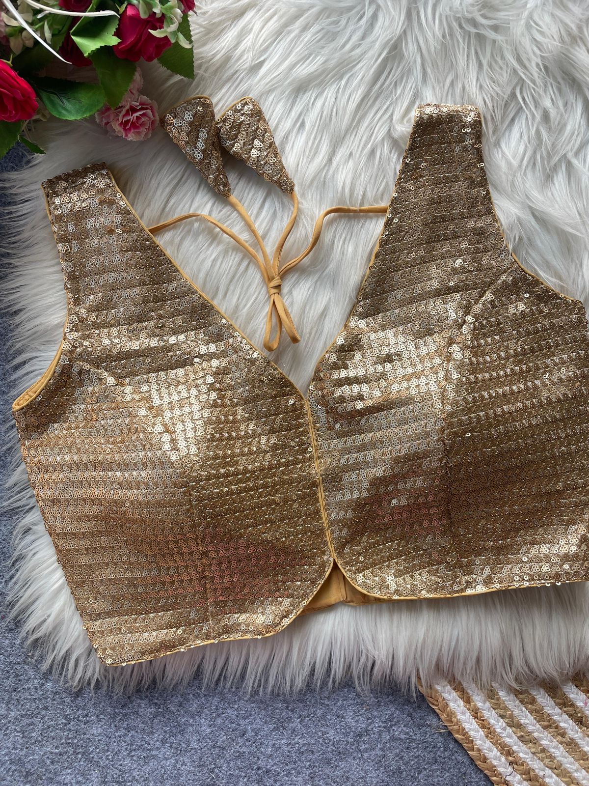 PURE FOX GEORGETTE HEAVY SEQUINS WORK READY MADE BLOUSE