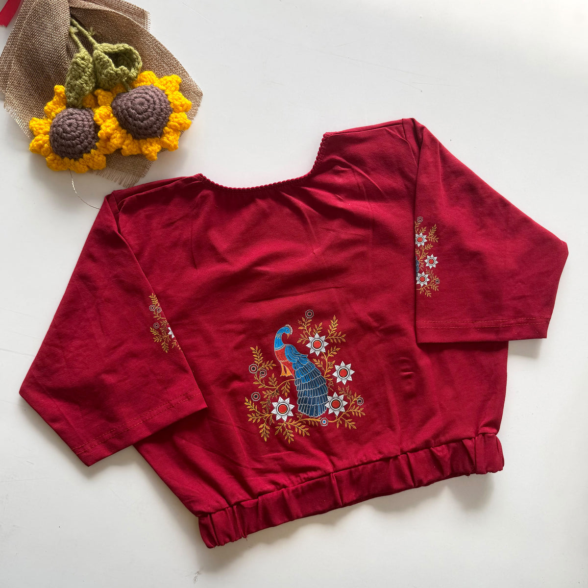 Beautiful block print with elastic ready made blouse