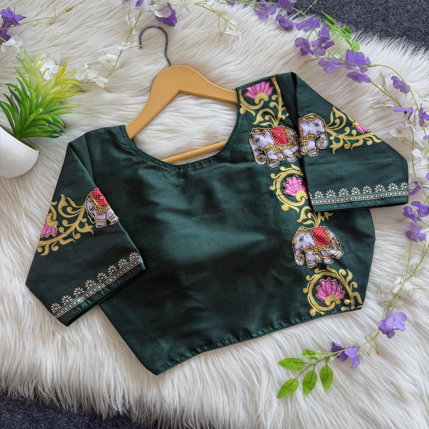 Pure silk fabric with Decent print ready made blouse