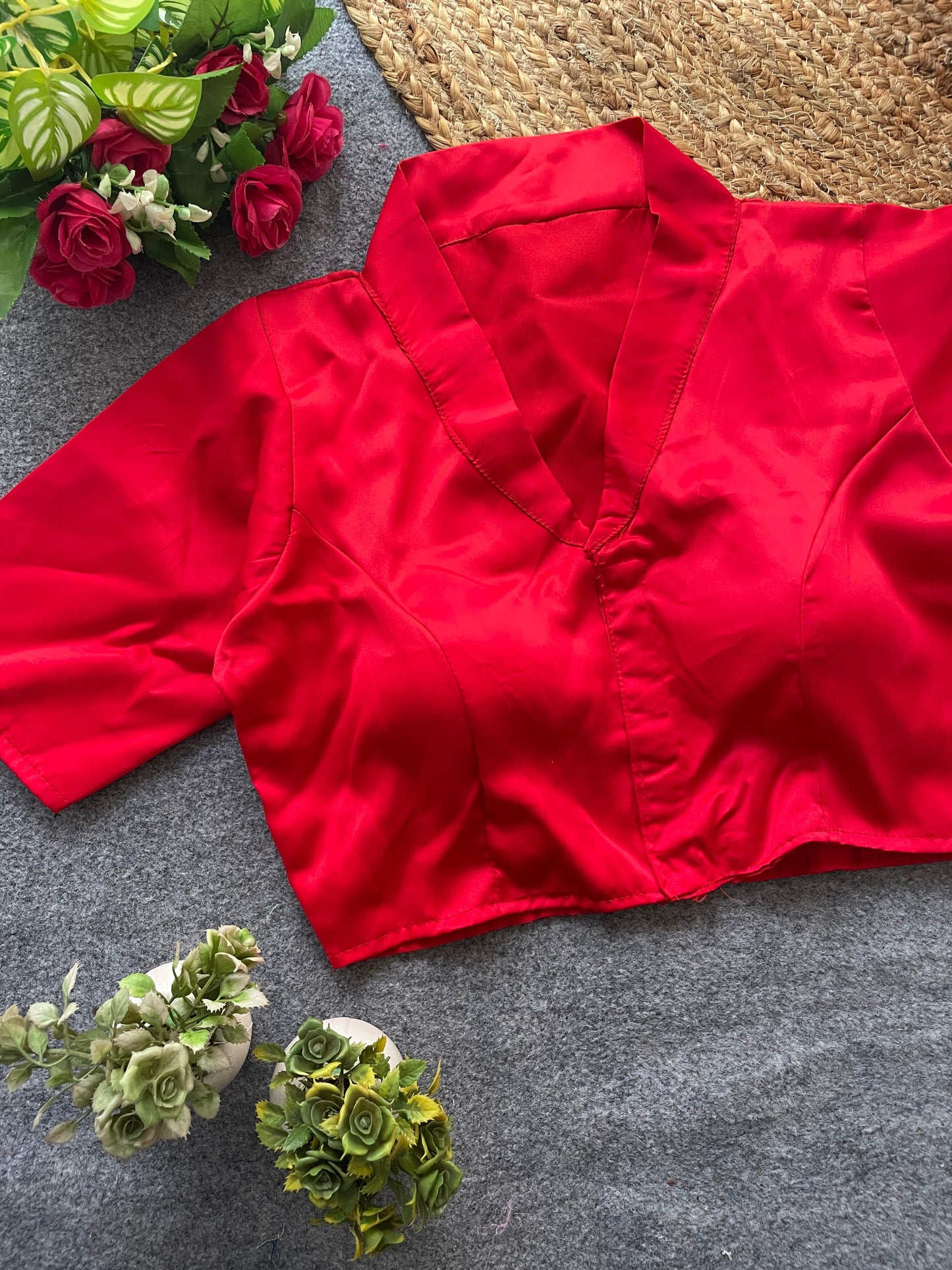 Pure malai satin collar neck ready made blouse
