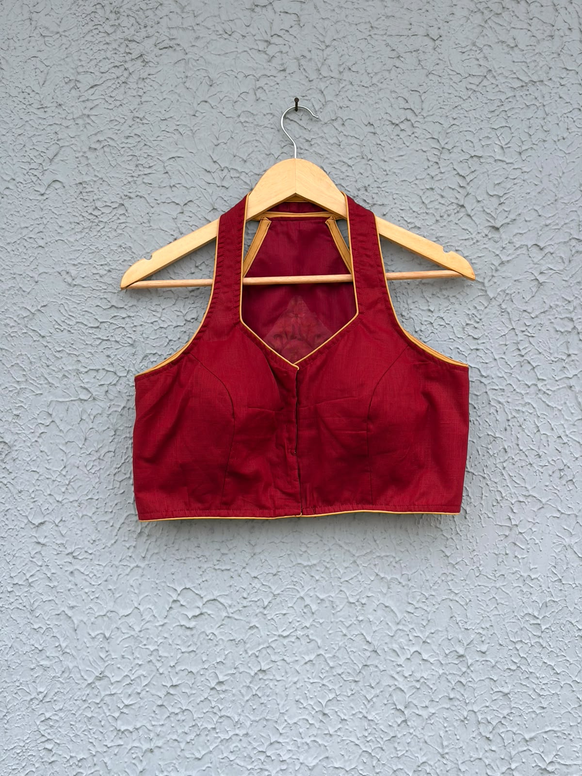 Maroon cotton embroidered Halterneck designer blouse