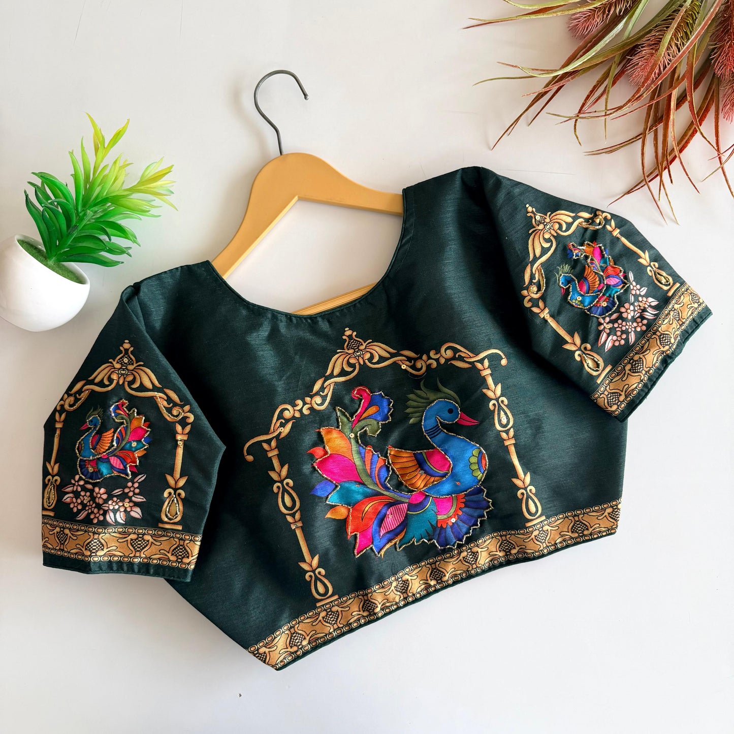 Pure silk fabric with Decent print ready made blouse