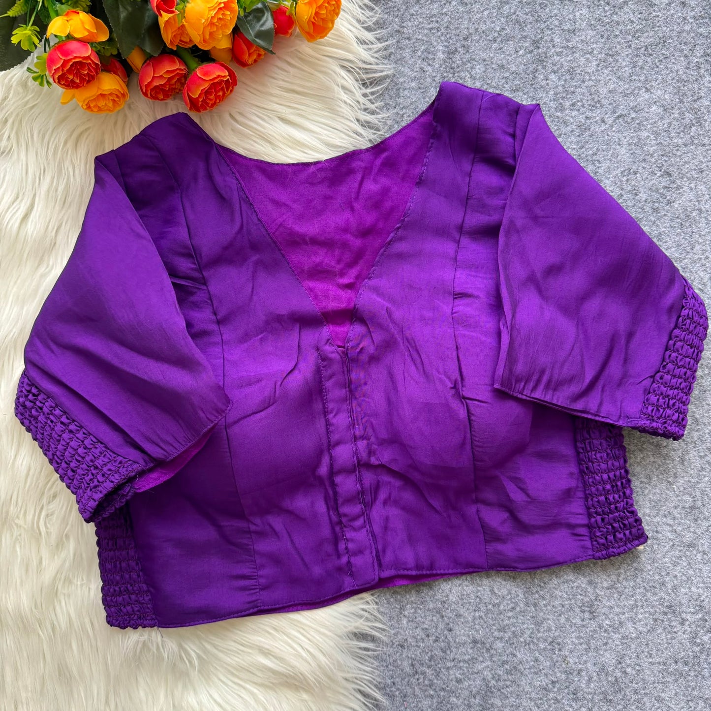 Pure Roman fabric with elastic attach for better fitting ready made blouse