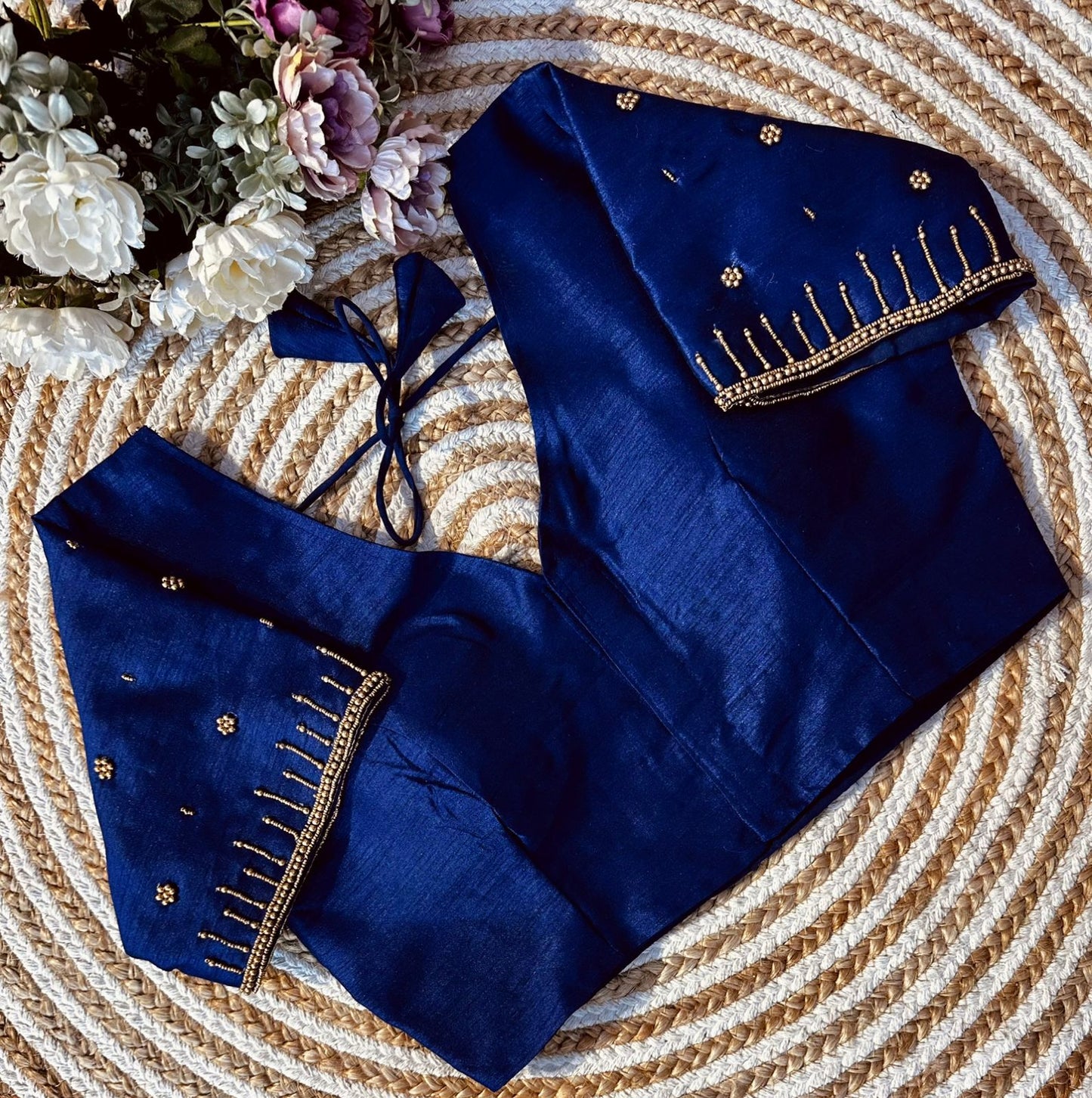 Beautiful golden handcrafted work ready made blouse
