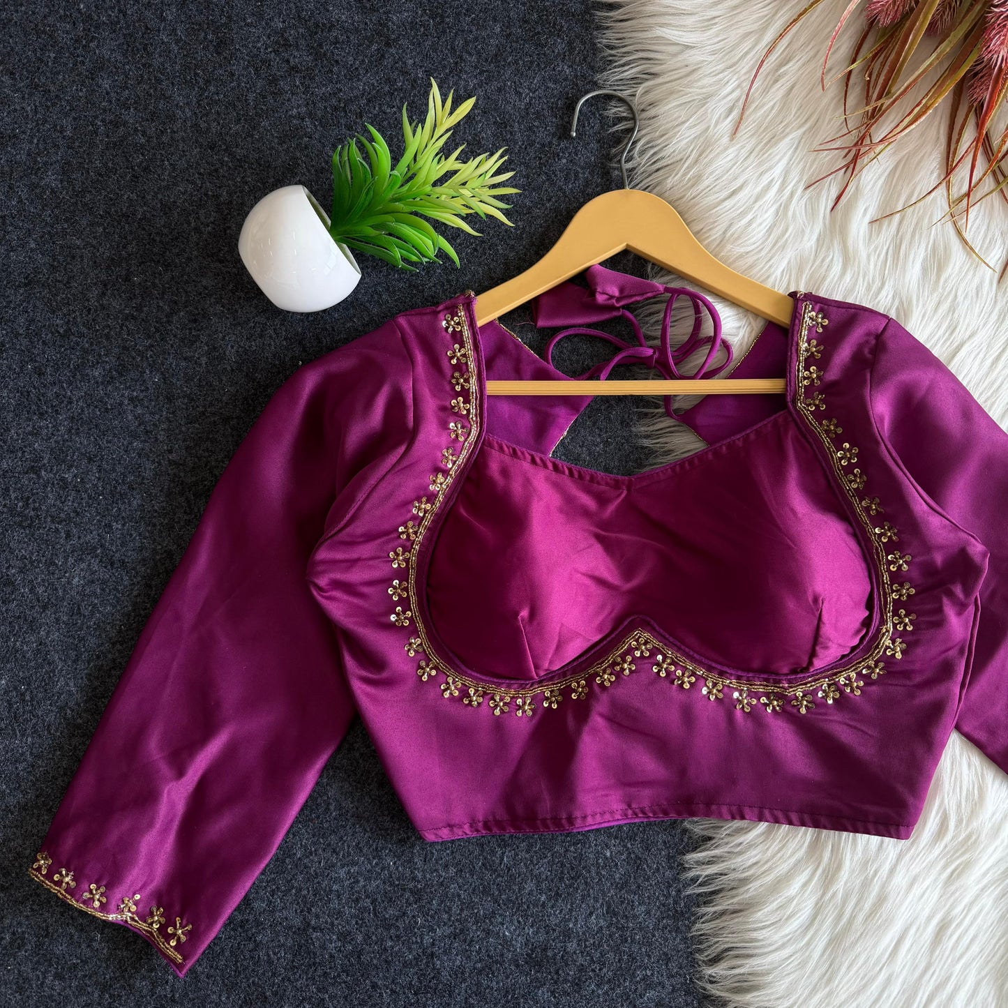 A beauty of golden handwork and sequins all over ready made blouse