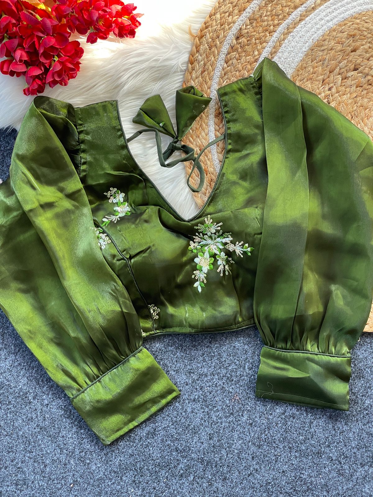 Zimi choo with heavy 9 niddle embroidery work ready made blouse