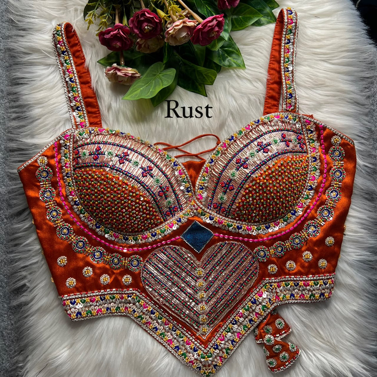 NEW BEADS & RIBBON WORK CORSET-STYLE READY MADE BLOUSE