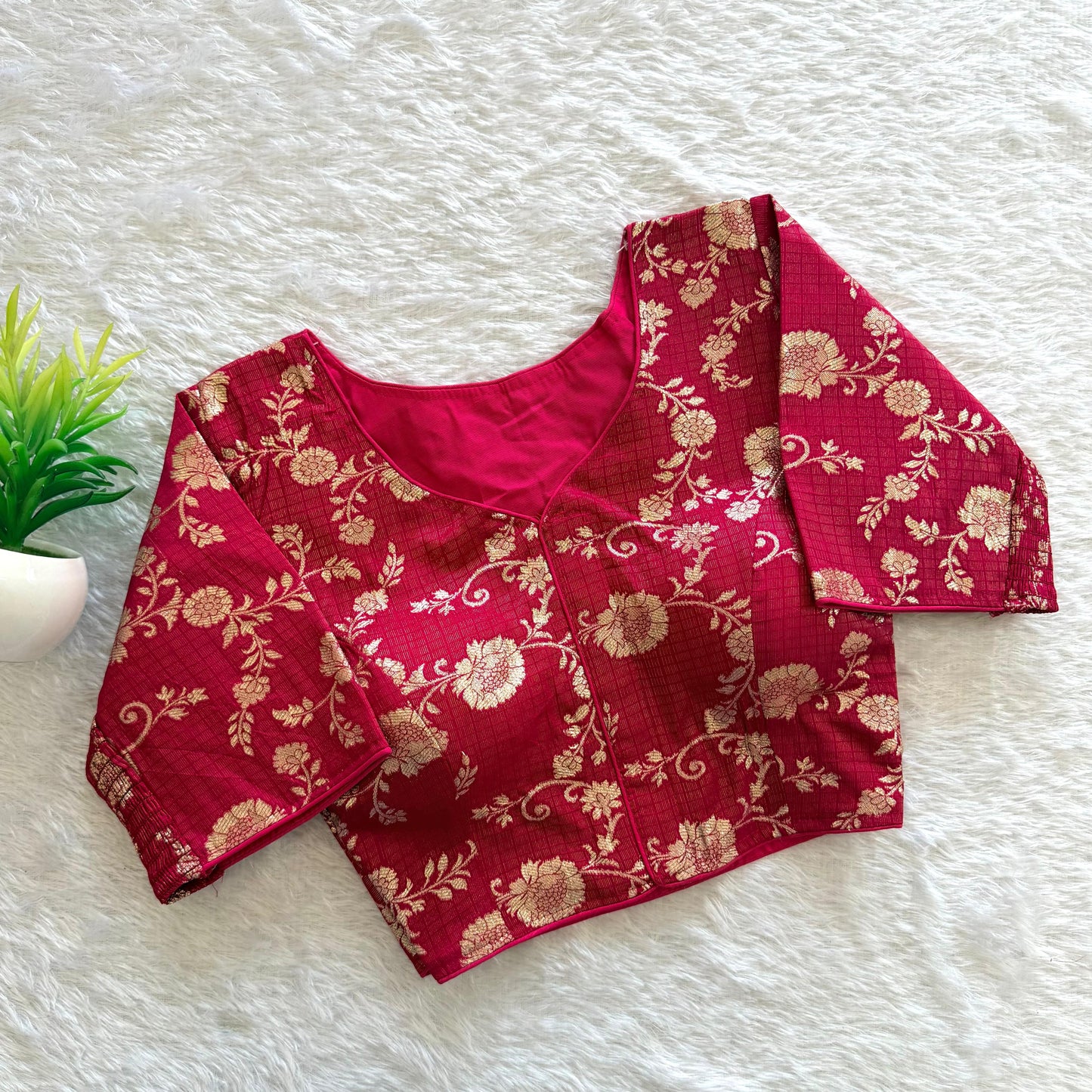 A beauty of weaving work all over with stretchable technology inside ready made blouse