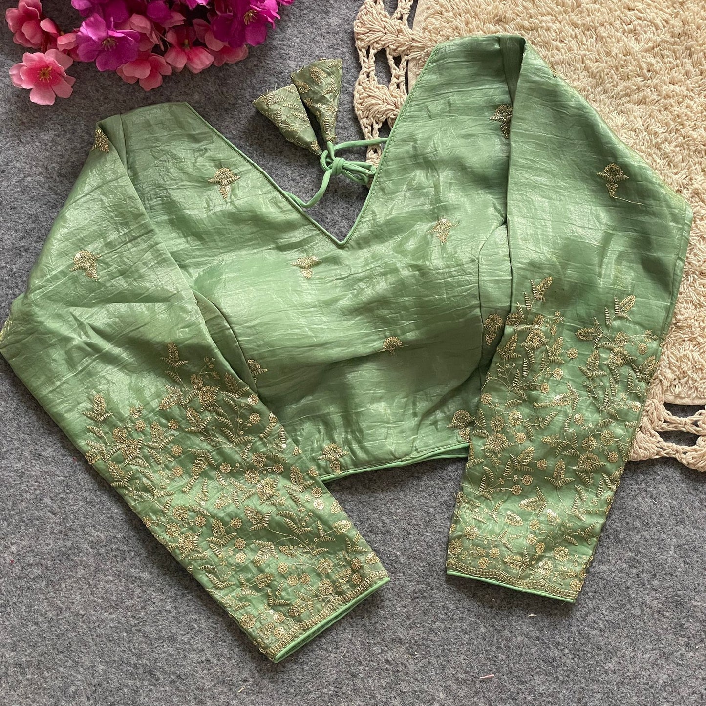 A beauty of golden embroidery work ready made blouse