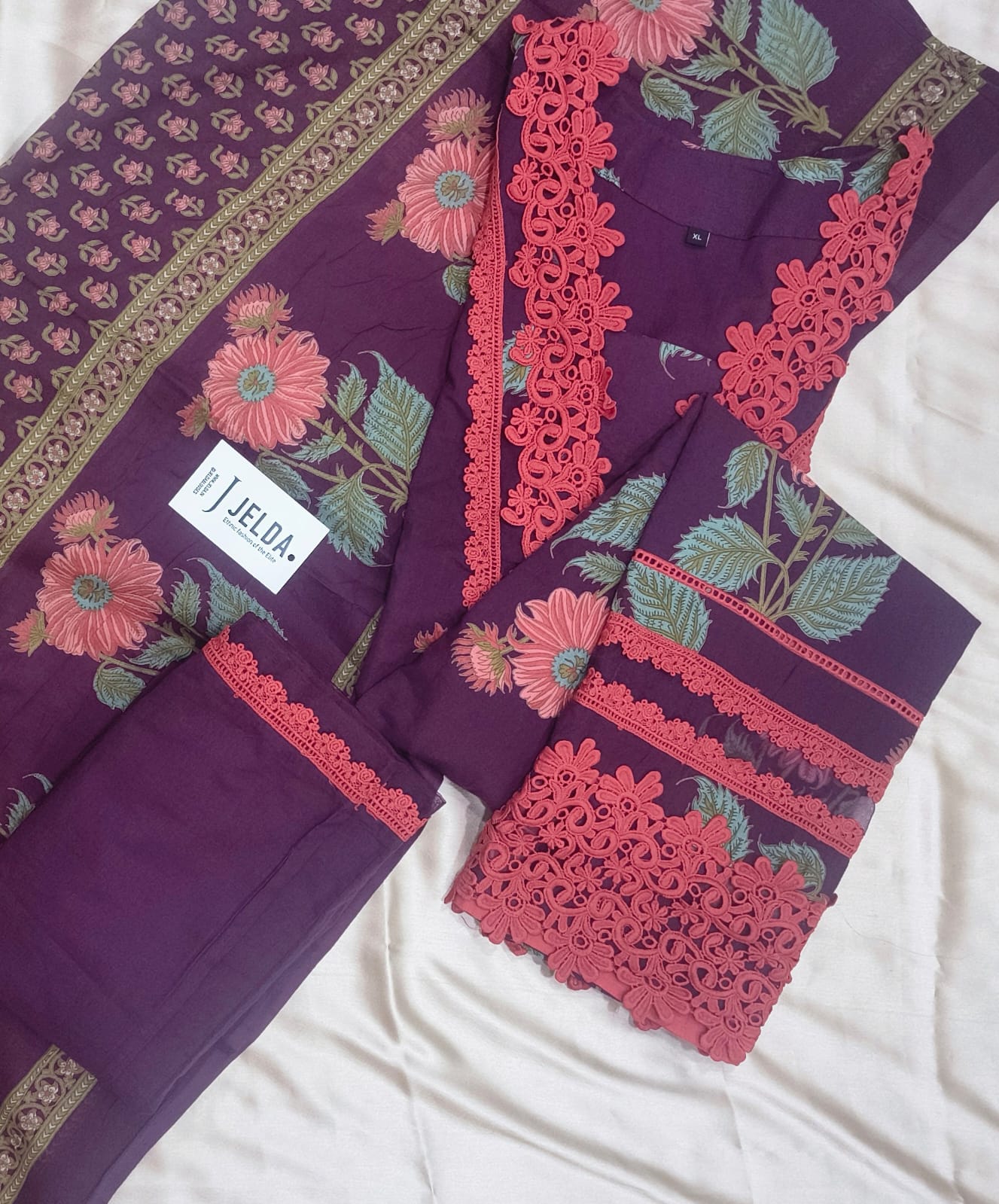 Cotton printed with lace work salwar suit