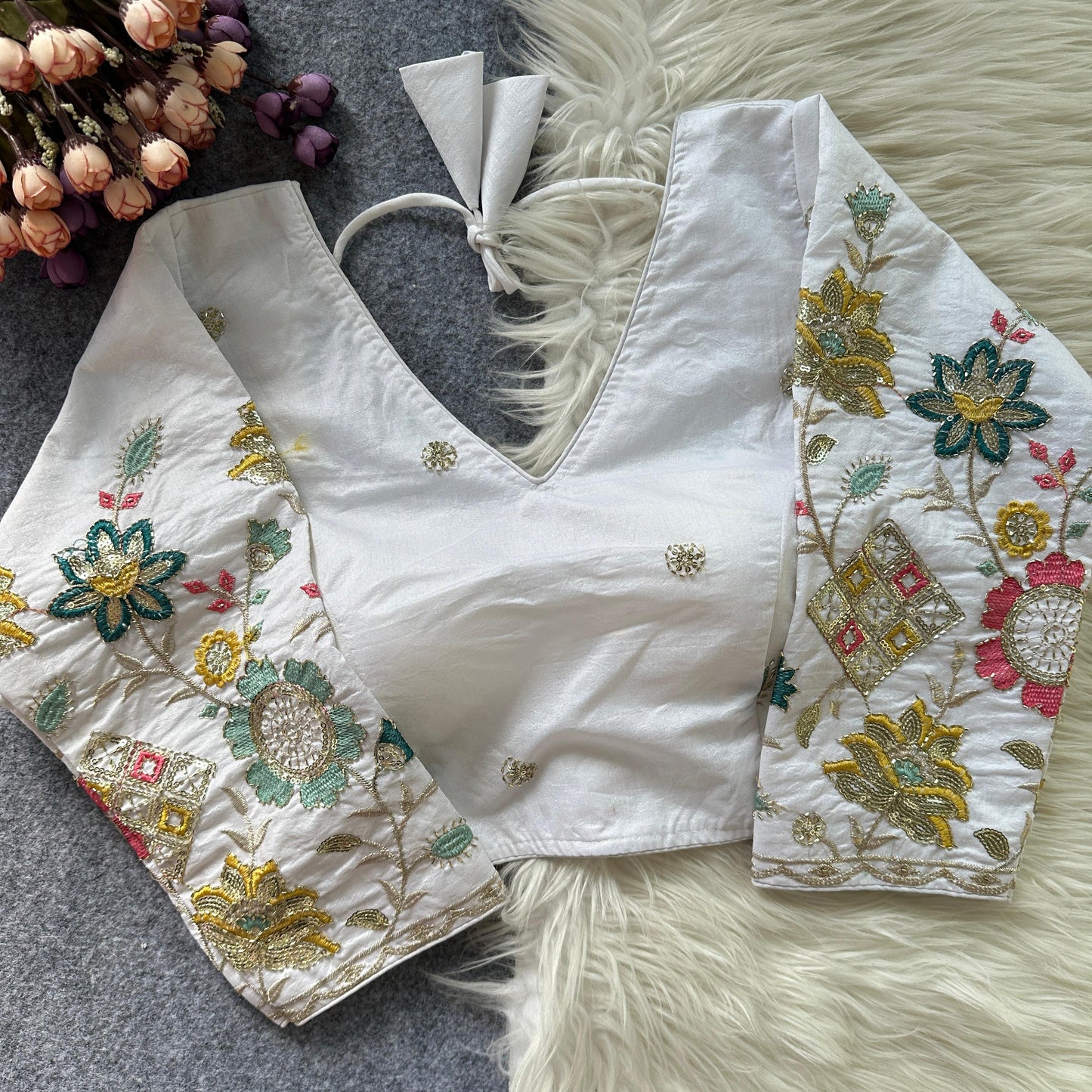 Presenting multi sequins work ready made blouse