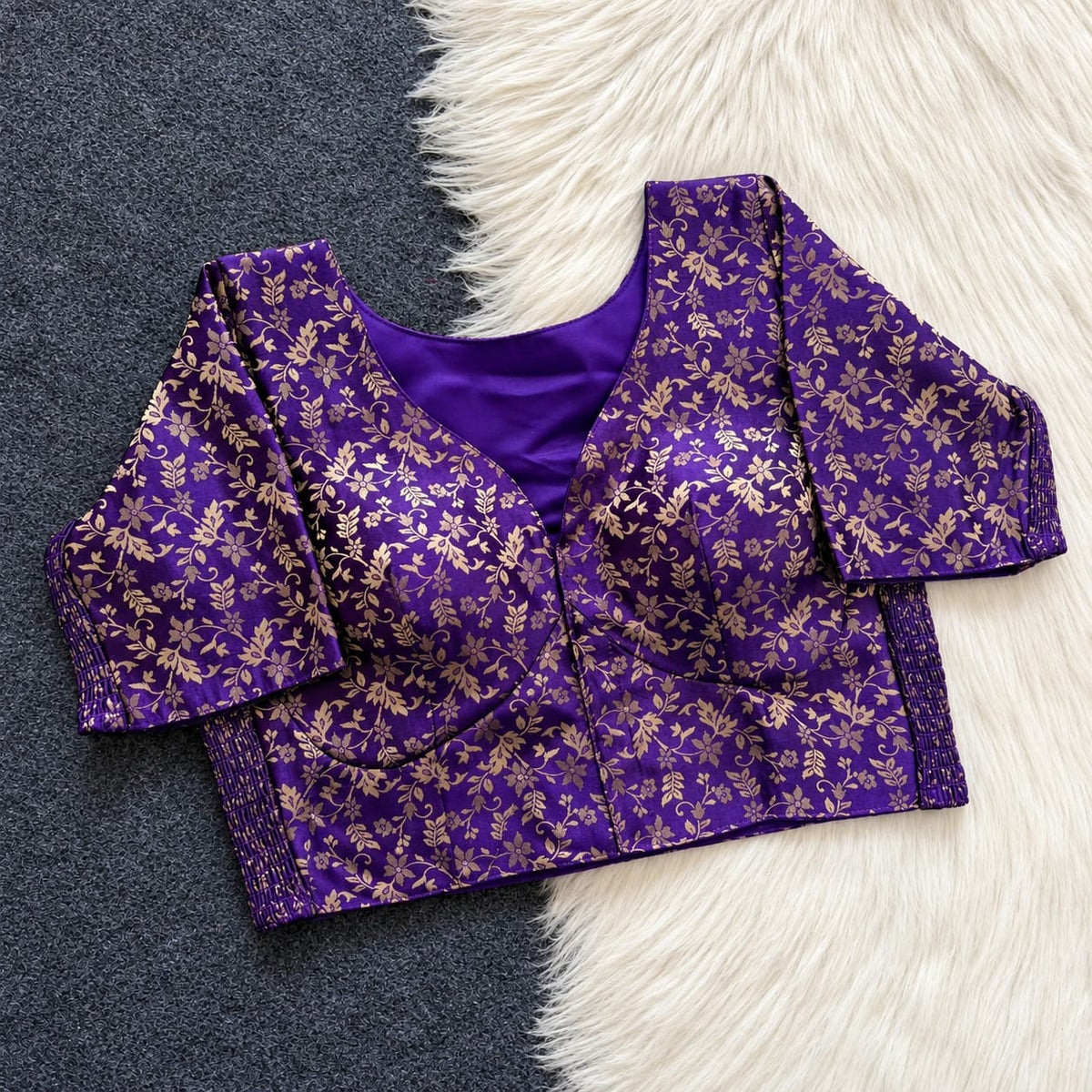 A beauty of weaving work all over with stretchable technology inside ready made blouse