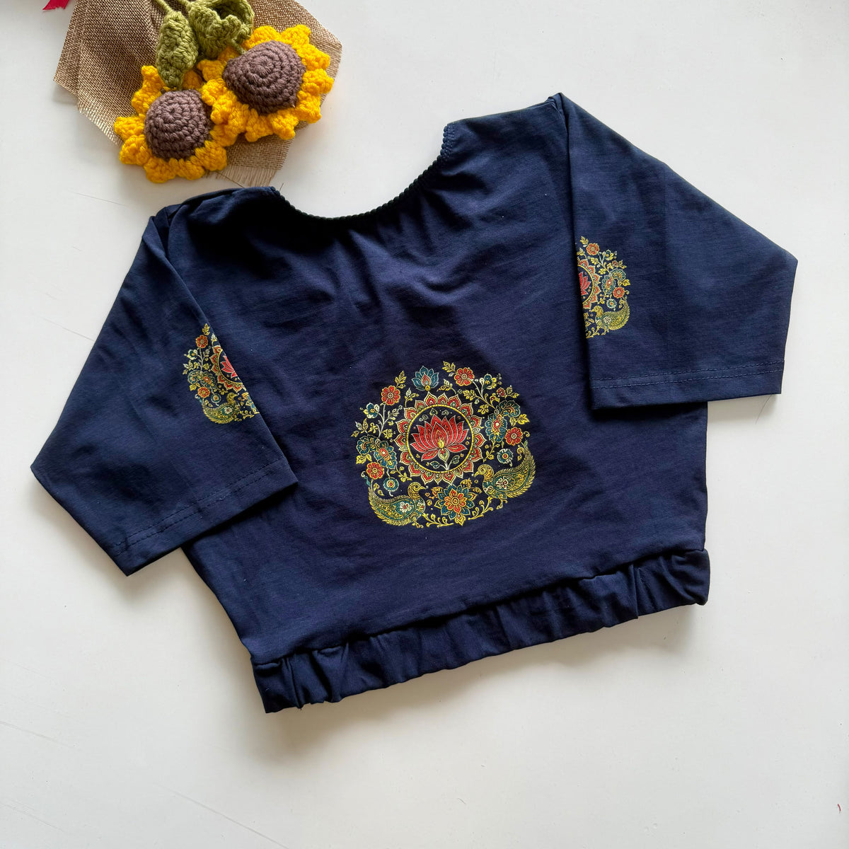 Beautiful block print with elastic ready made blouse