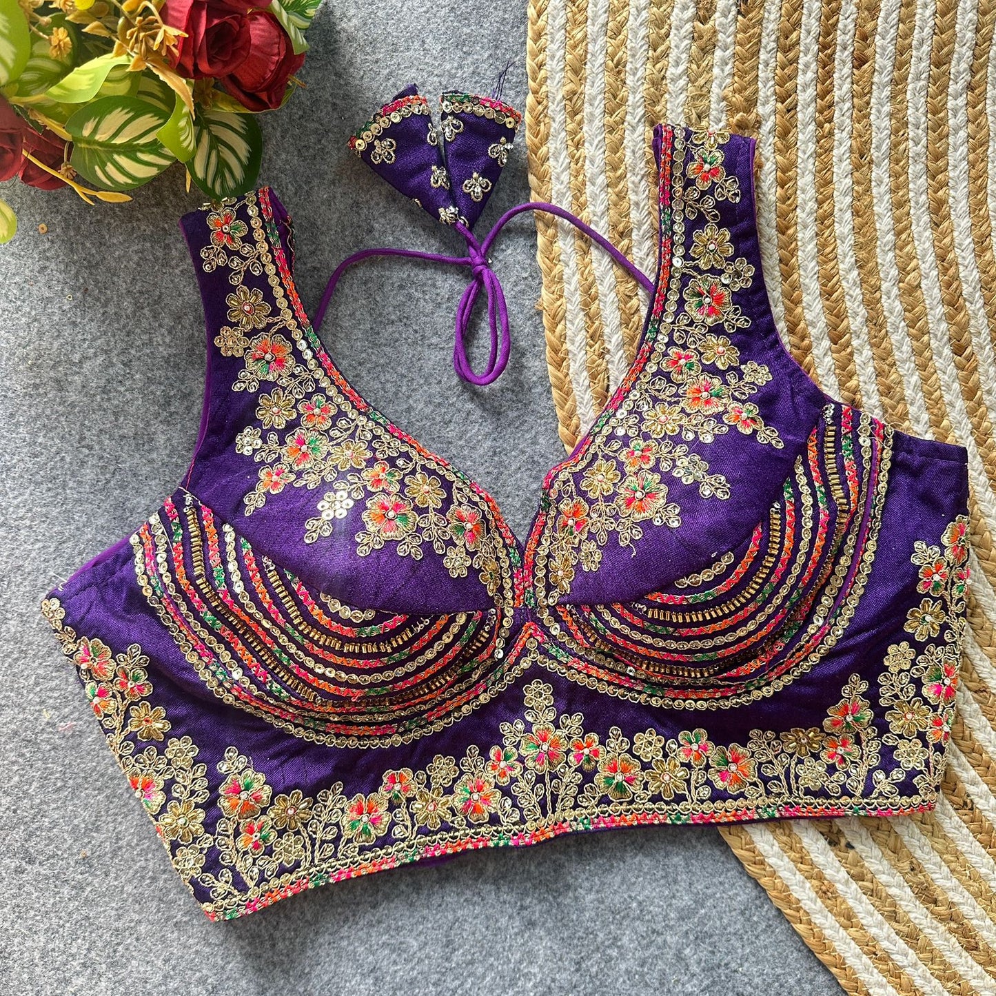 Heavy zari + sequins & beads work ready made blouse