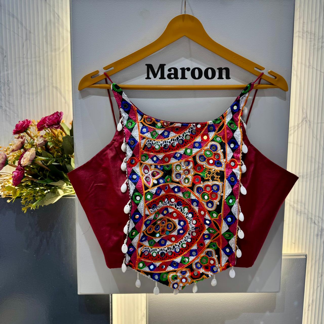 Heavy thread & hand mirror work ready made blouse
