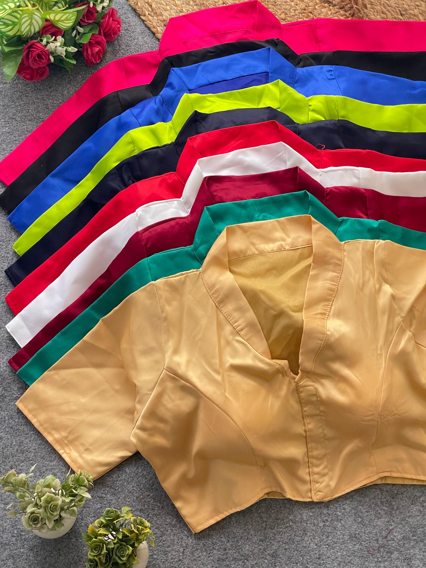 Pure malai satin collar neck ready made blouse