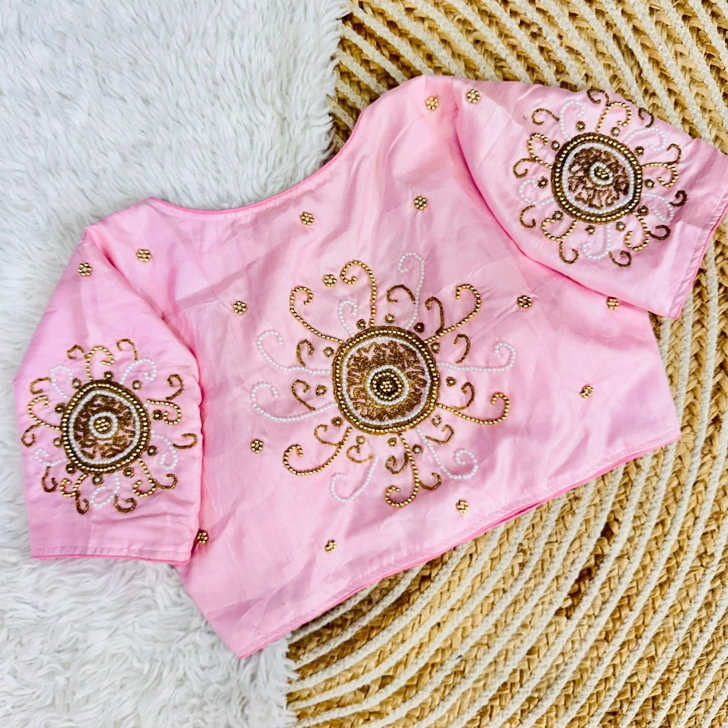 Golden handcrafted work all over ready made blouse