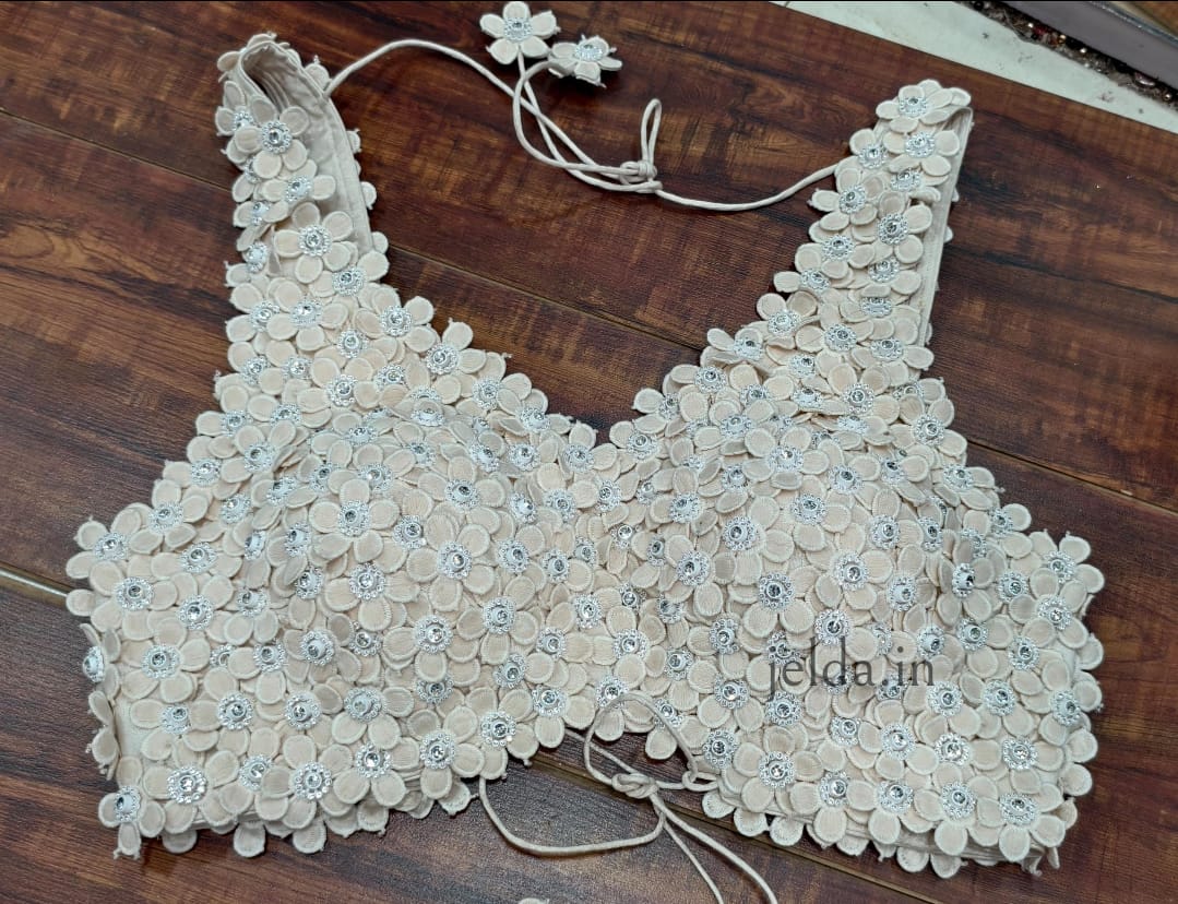 Exclusive Flower beads and lace handwork custom made blouse