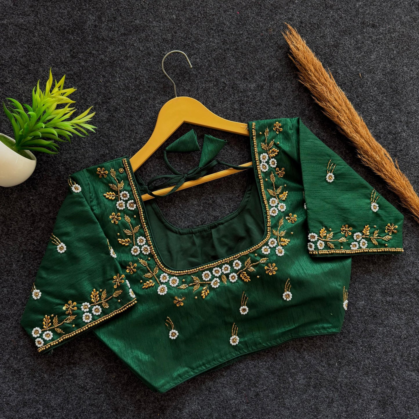 Beautiful handwork all over front and sleeves with designer handwork ready made blouse