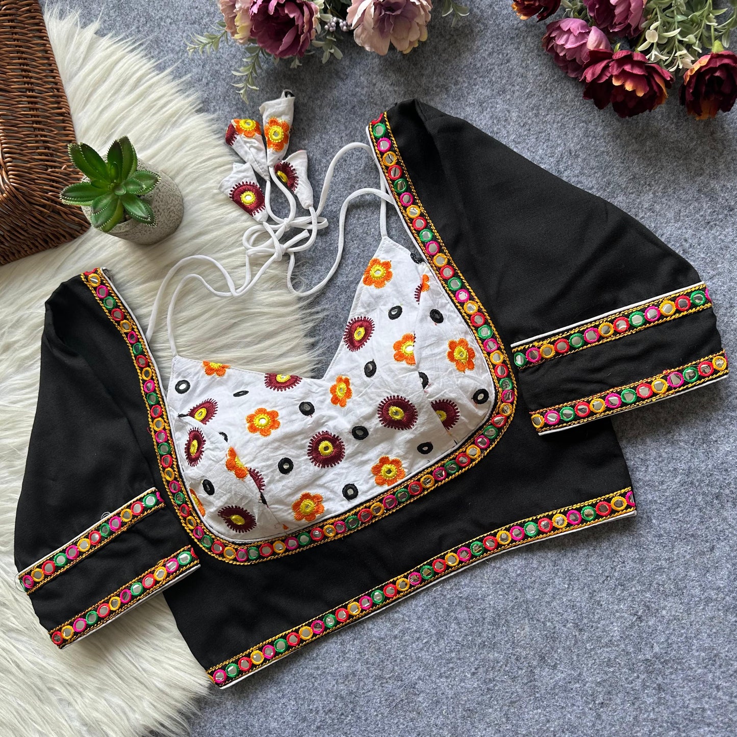 Heavy Cotton with Embroidery with mirror Work - Premium Readymade blouse
