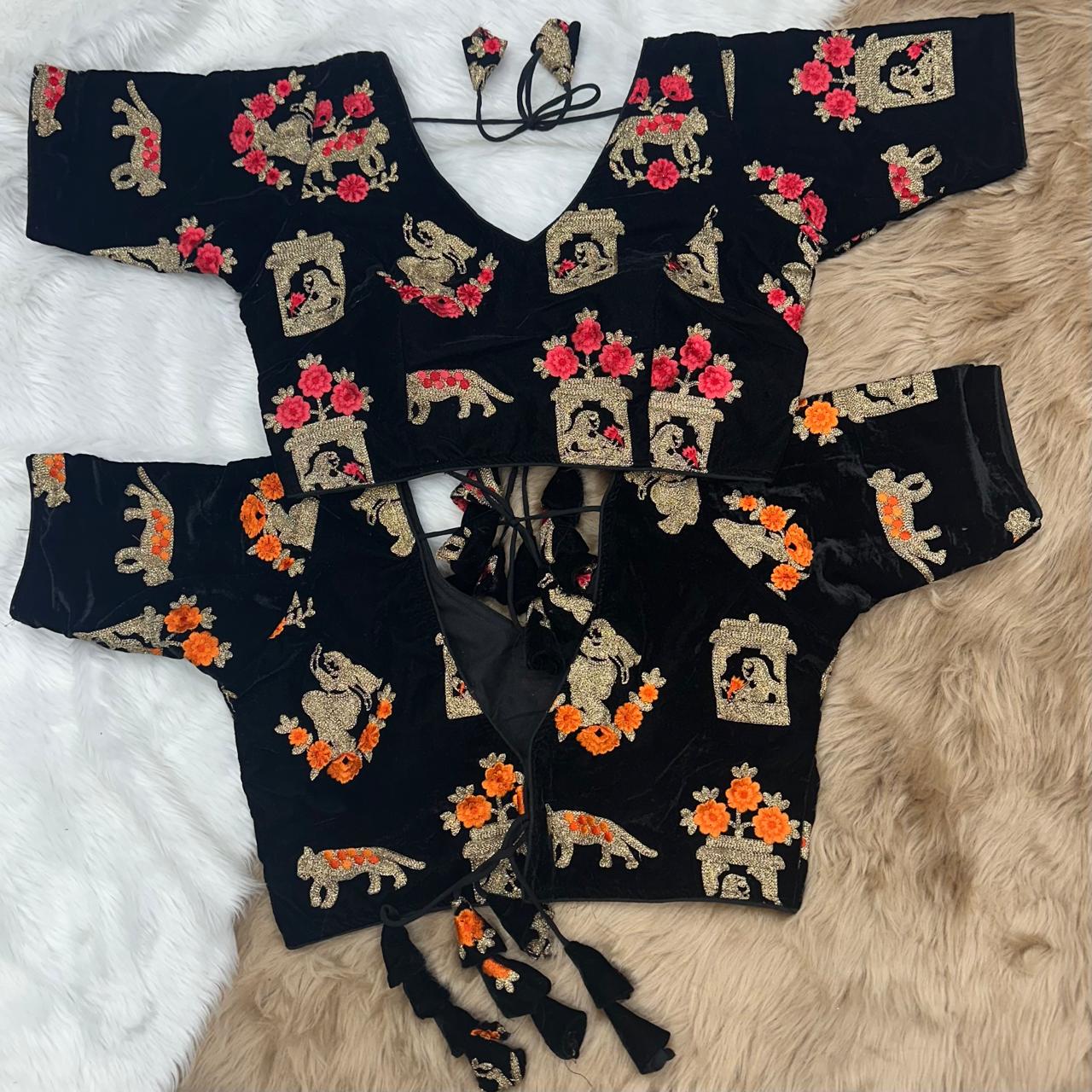 velvet Fabrics with heavy Embroidery ready made blouse