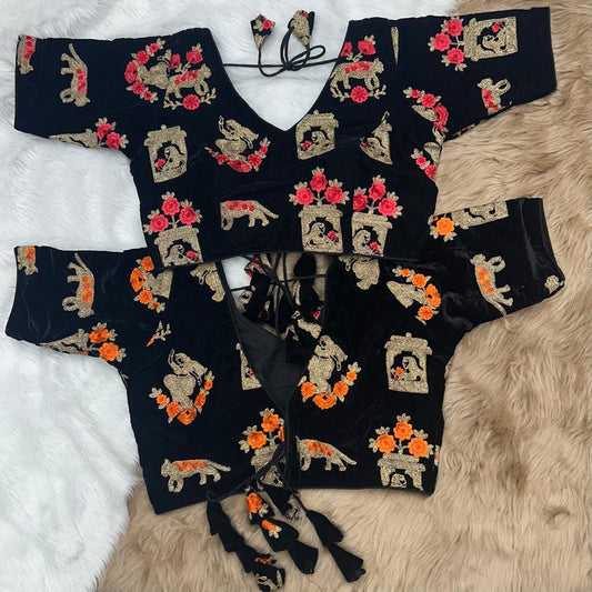 velvet Fabrics with heavy Embroidery ready made blouse