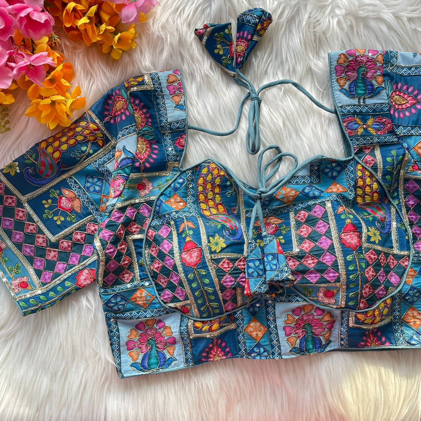 Heavy chinon position print ready made blouse