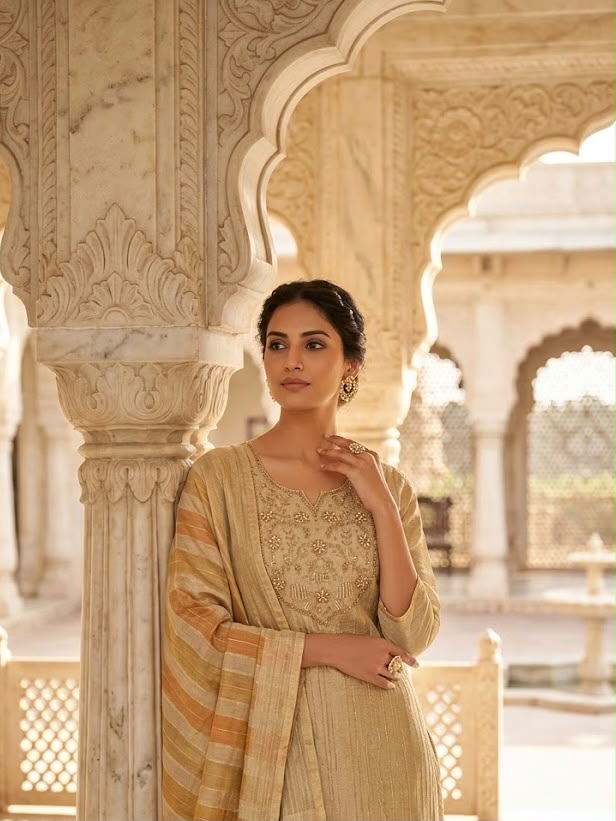 Hand-Embroidered Tissue Salwar Suit Set