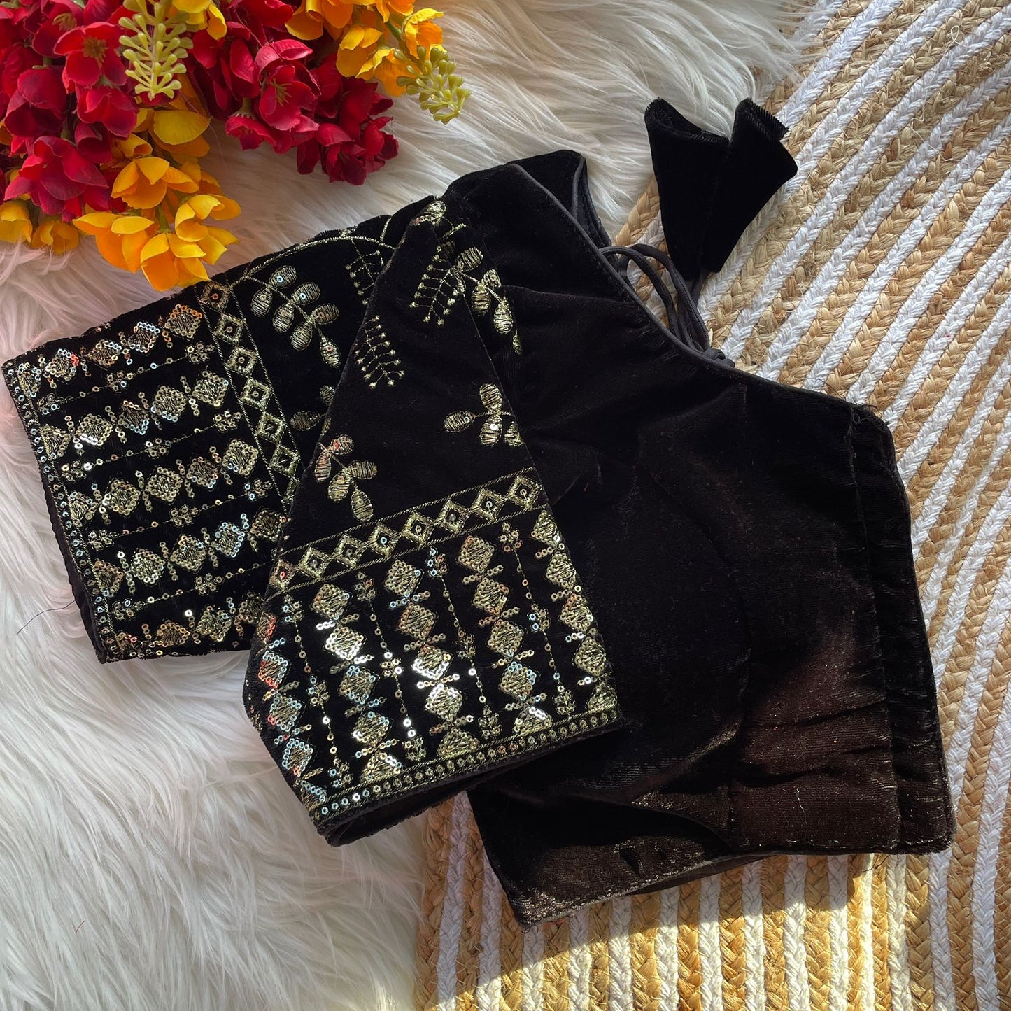 Bridal 9000 velvet embroidery work ready made blouse