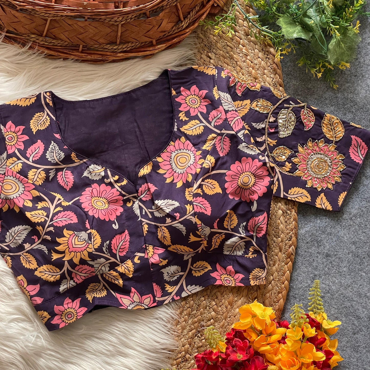 Pure cotton print silk ready made blouse