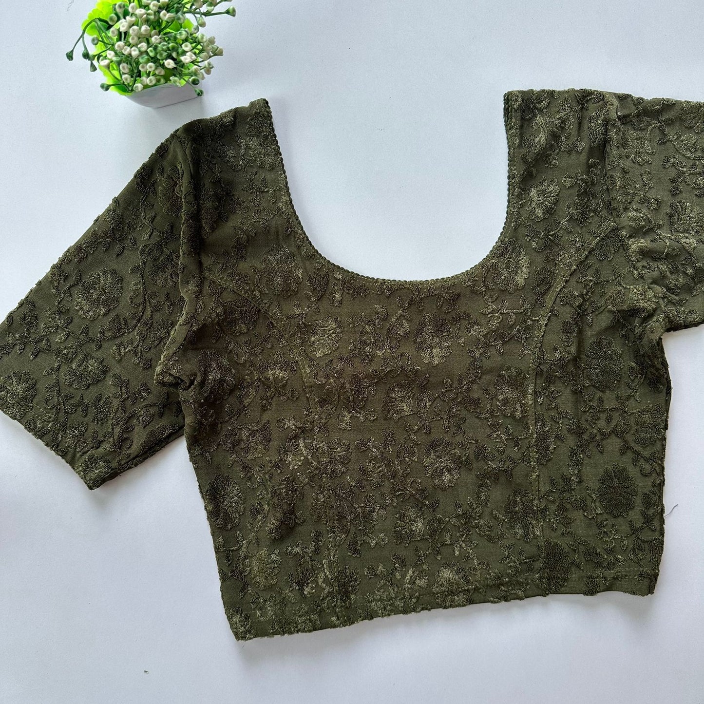 Polyester stretchable with self jacquard design ready made blouse
