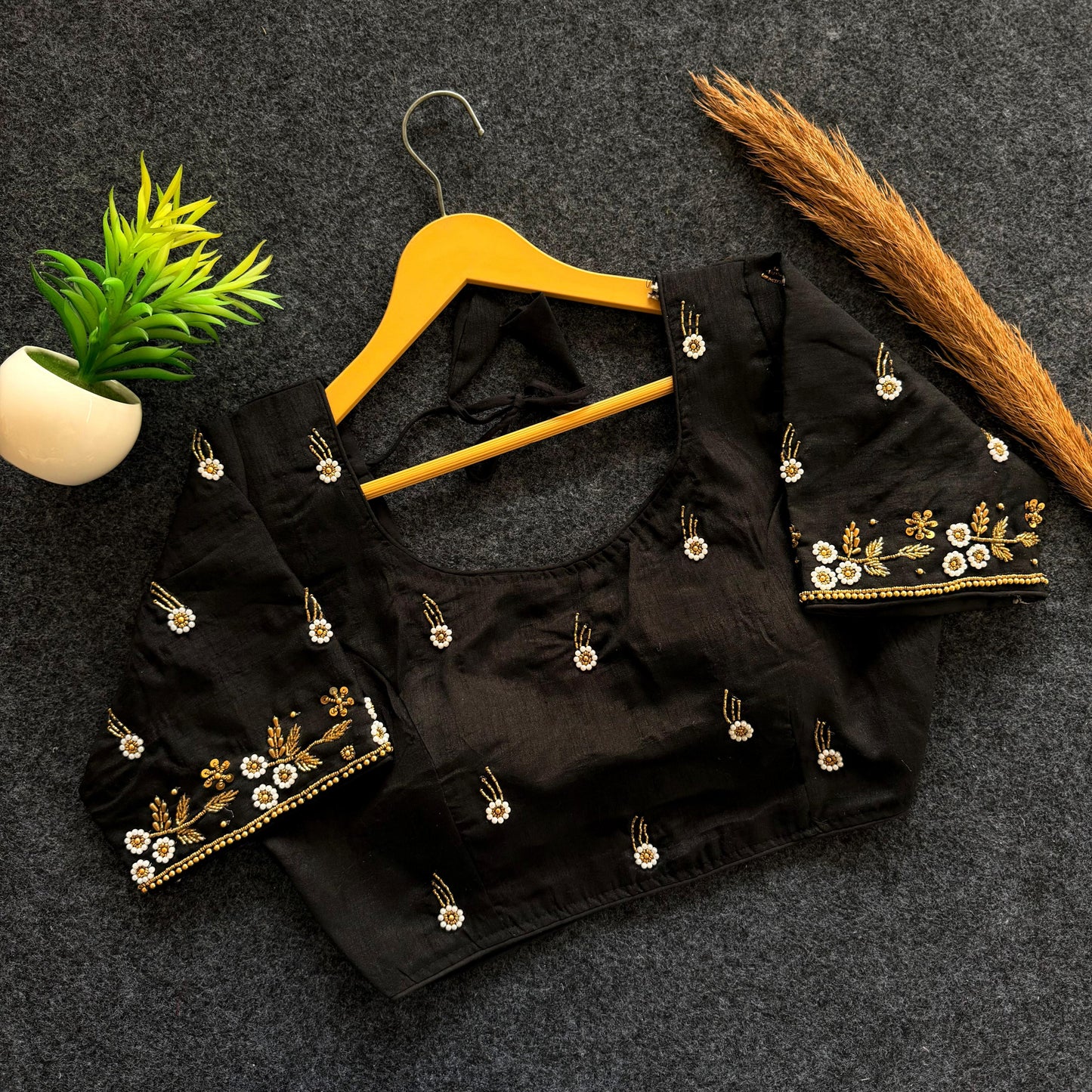 Beautiful handwork all over front and sleeves with designer handwork ready made blouse