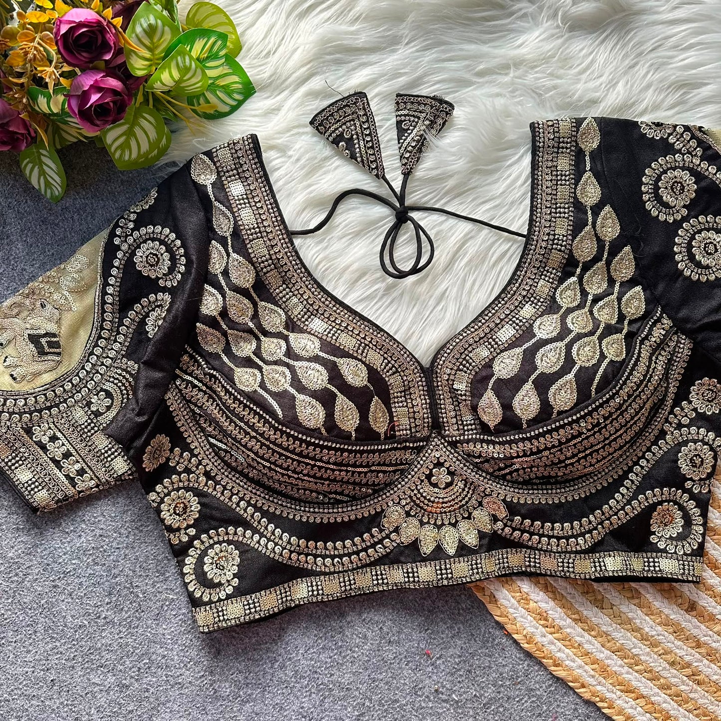 Rani cut work heavy gold zari work bridal ready made blouse