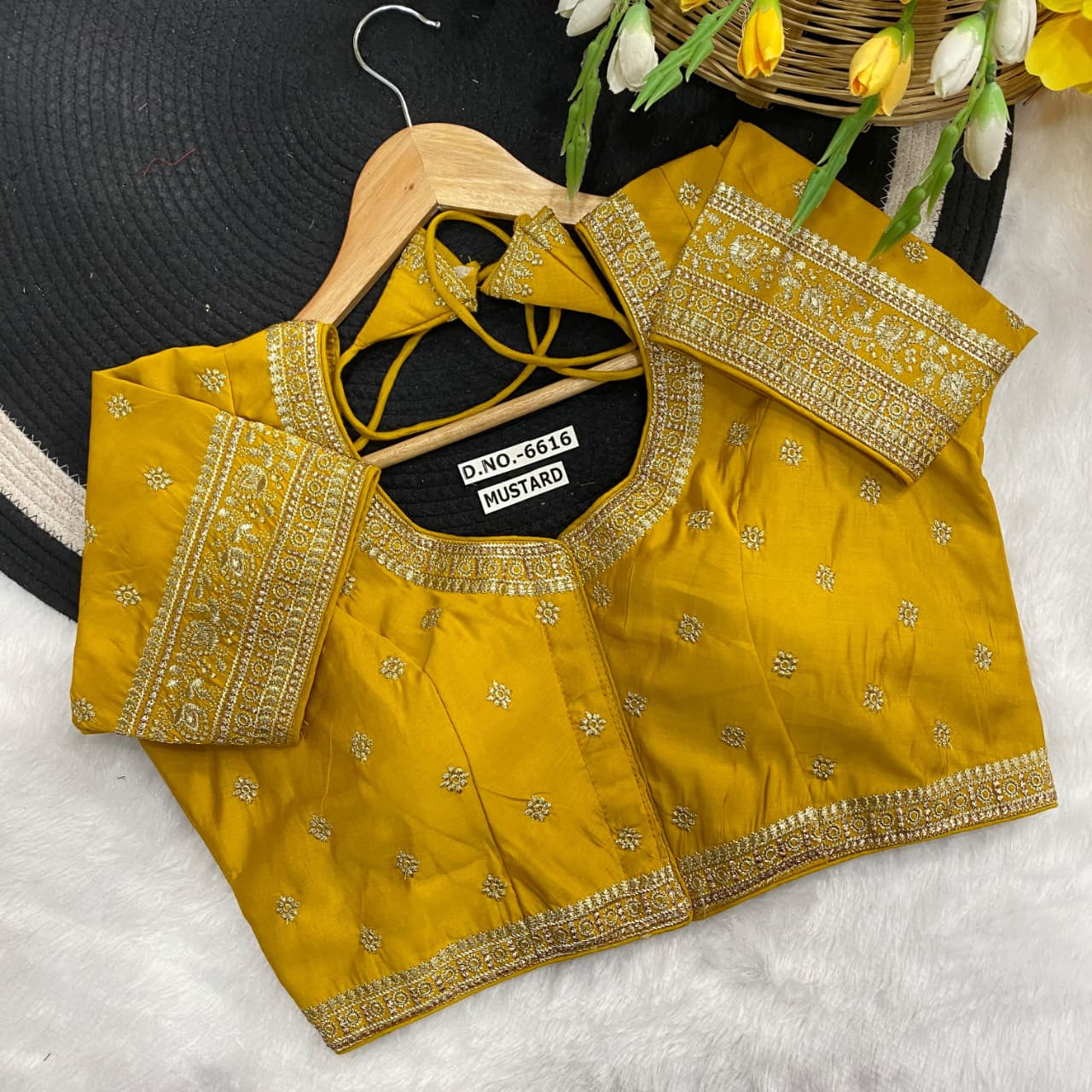 Slub silk embroidery ready made blouse