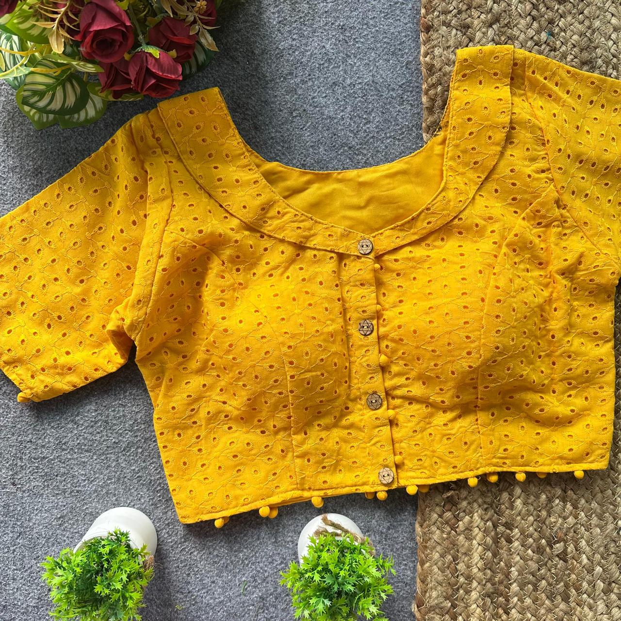 Pure hakoba cotton puff sleeve ready made blouse