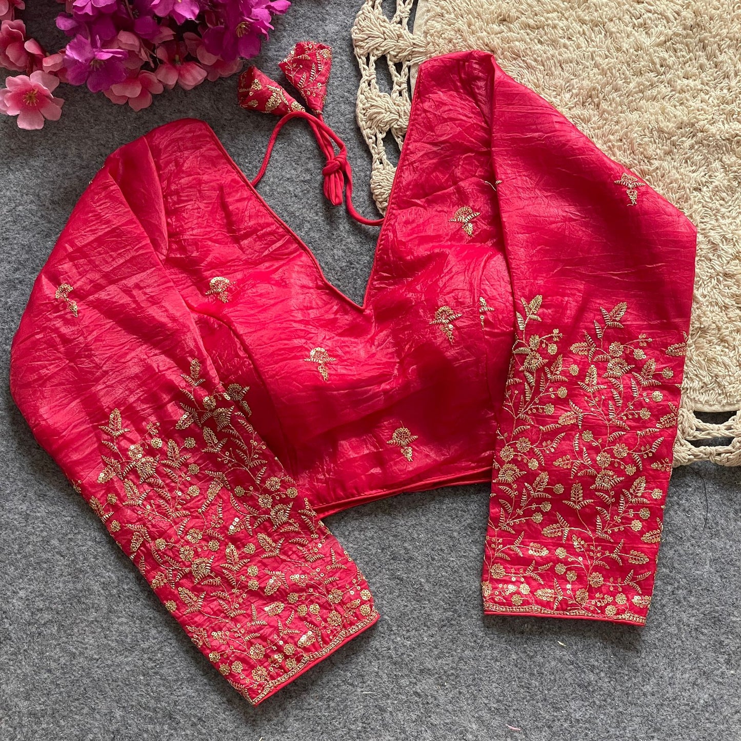 A beauty of golden embroidery work ready made blouse