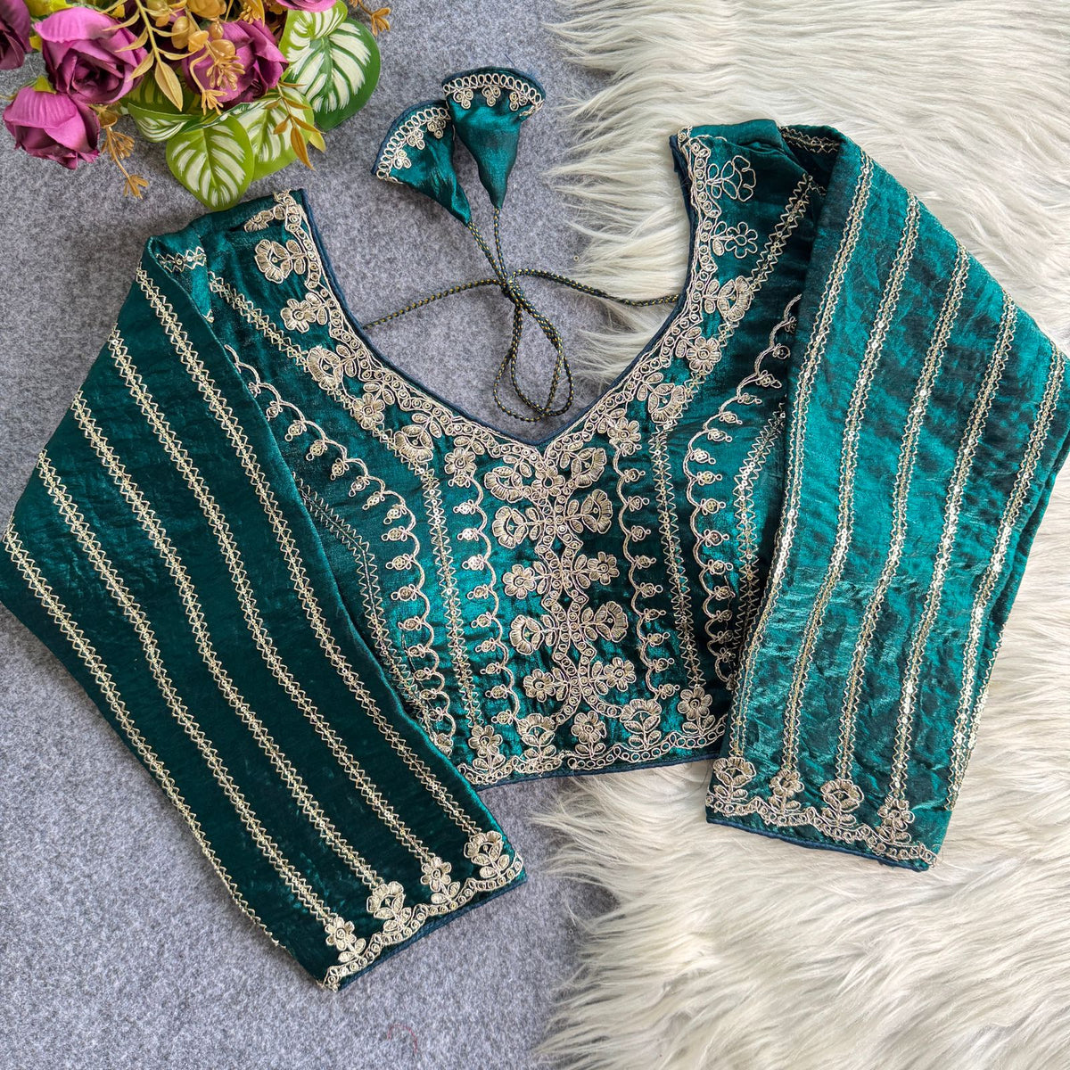 A beauty of golden embroidery work ready made blouse