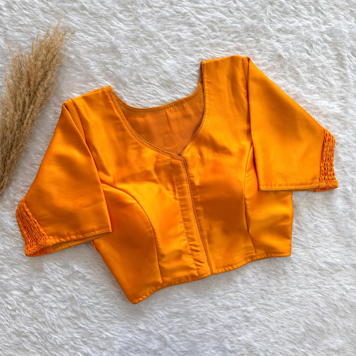 Soft silk fabric with elastic attach for better fitting ready made blouse