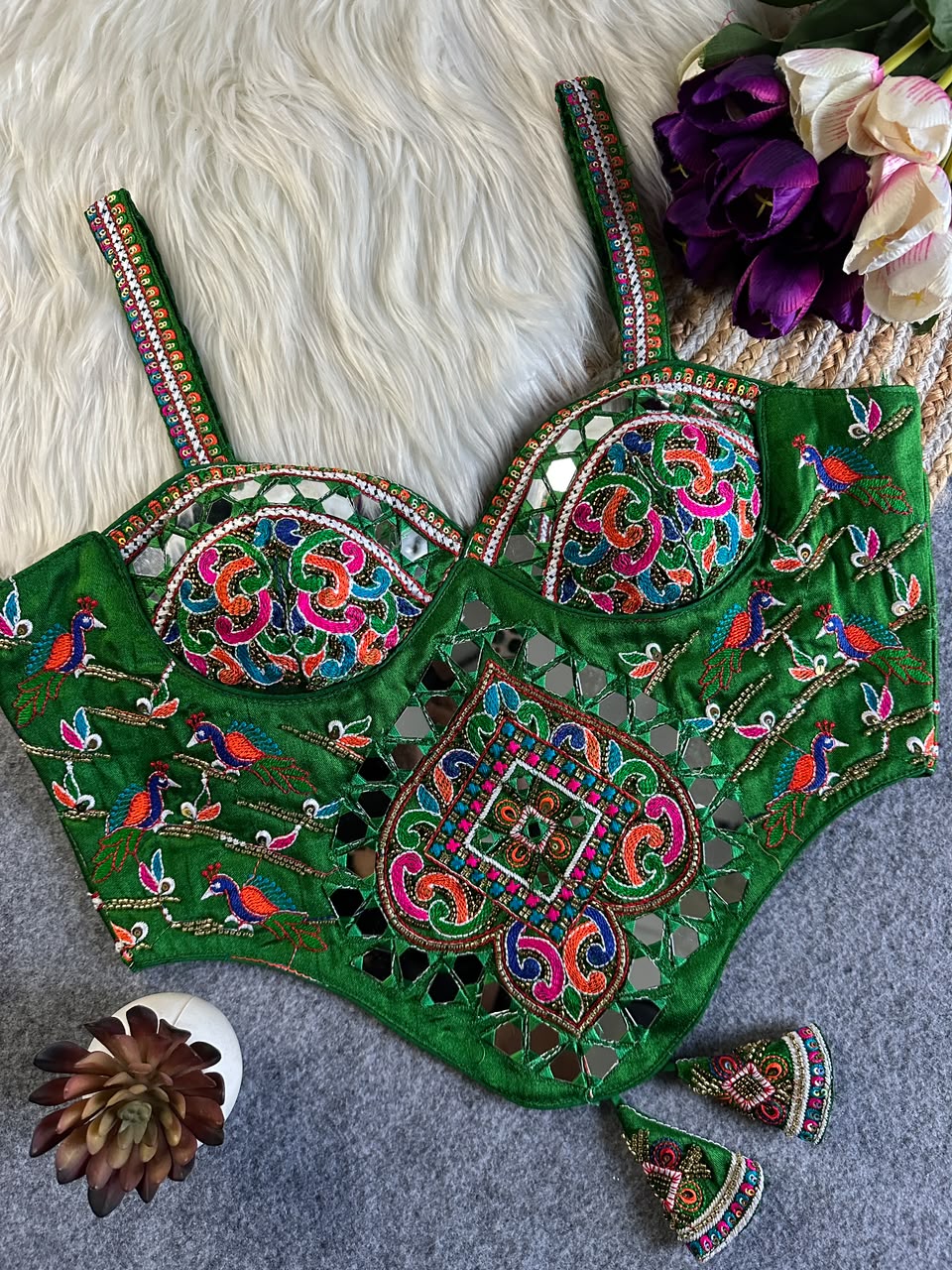 Beautiful handwork original mirror all over ready made blouse