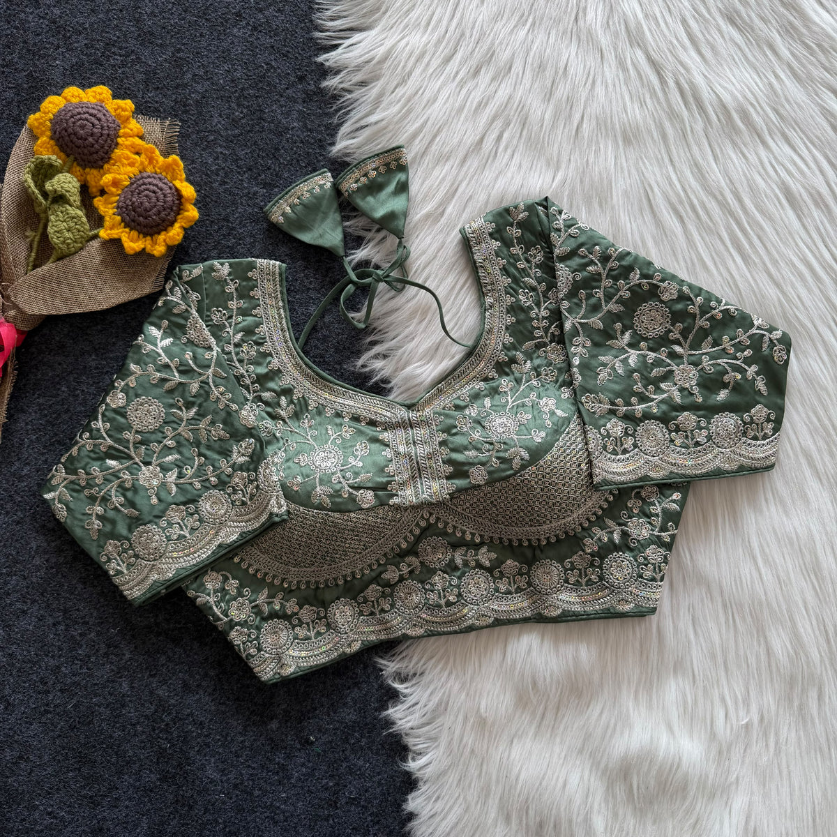 Beautiful embroidery work  all over ready made blouse