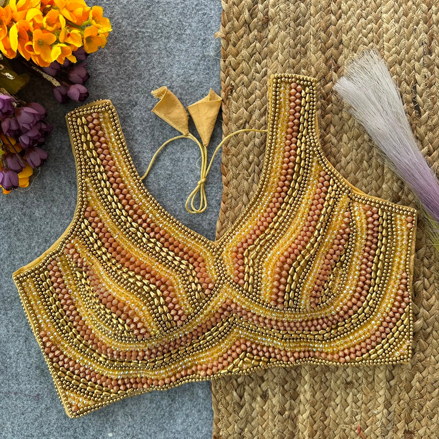 Presenting beautiful handcrafted pearl work ready made blouse