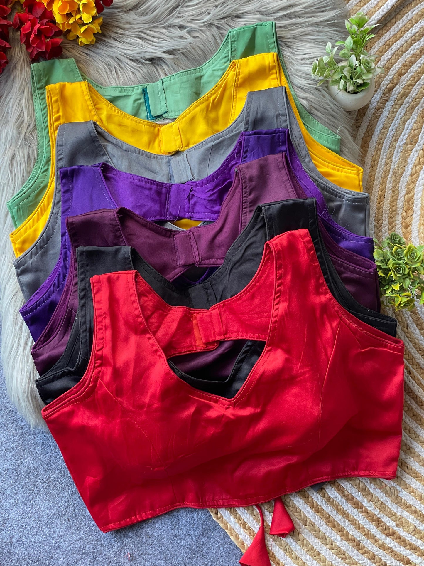 Pure malai satin sleeveless ready made blouse