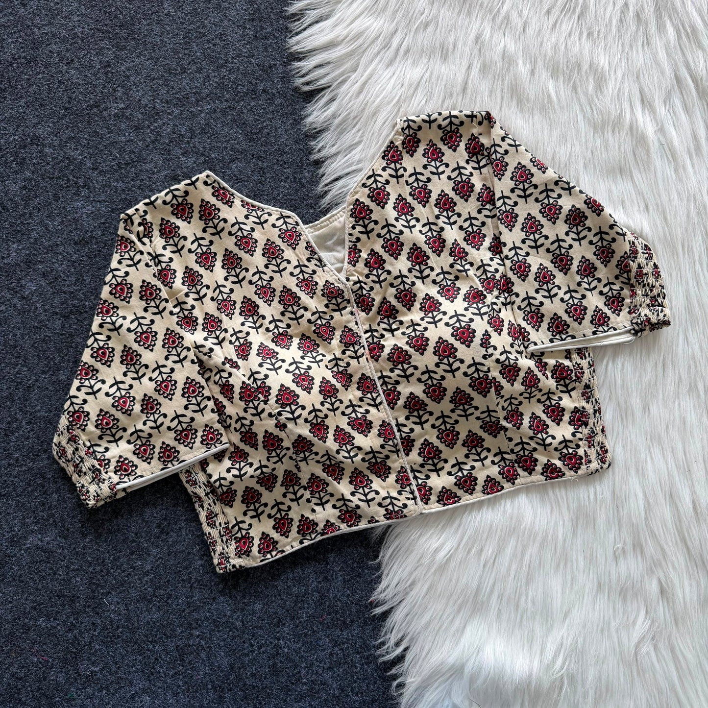 Beautiful hand block print with side elastic ready made blouse
