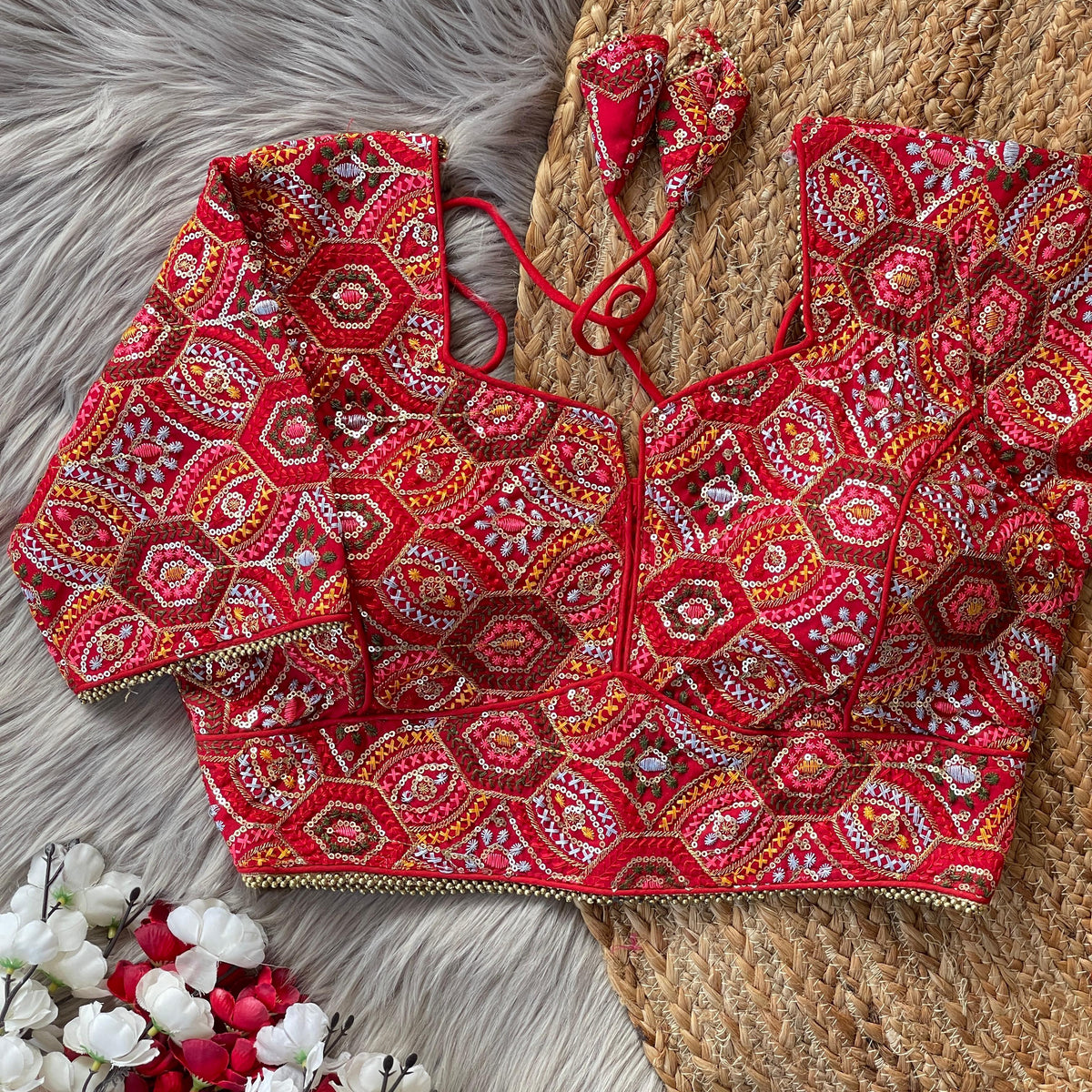 Presenting heavy georgette sequence and Multy work ready made blouse